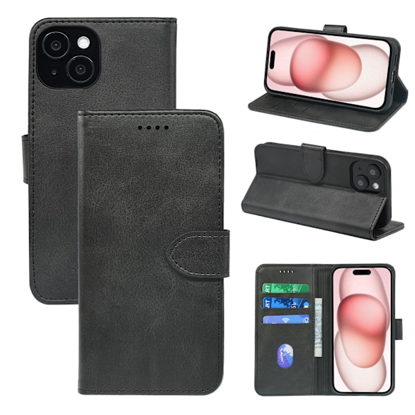 Etui til iPhone iPhone 16pro Max sort kalveskind med frontspænde