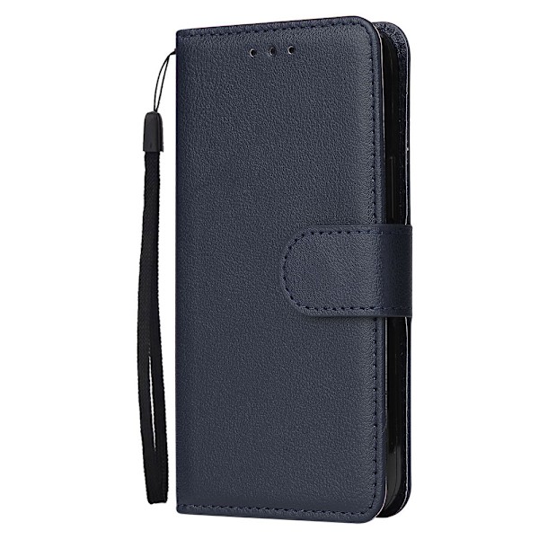 Etui til iPhone 14 Pro Max blå fotoramme lommebok med kortholder flip ensfarget