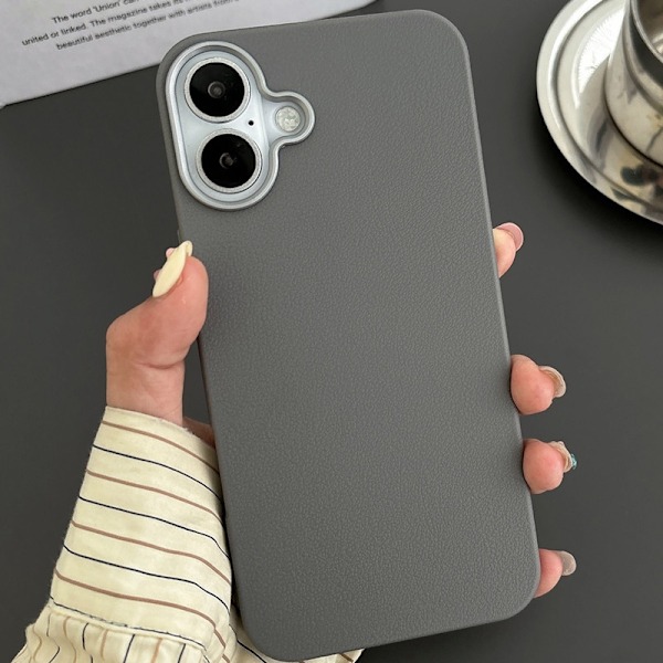 Fodral för iPhone 15 Pro Max grått lädermönster klassiskt hårt läder