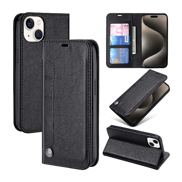 Etui til iPhone 15 Pro Max sort Wallet med kortholder flip
