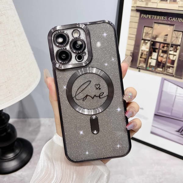 Etui til iPhone 14 Plus Glitter Elektropletteret Magnetisk Sort Noz35406