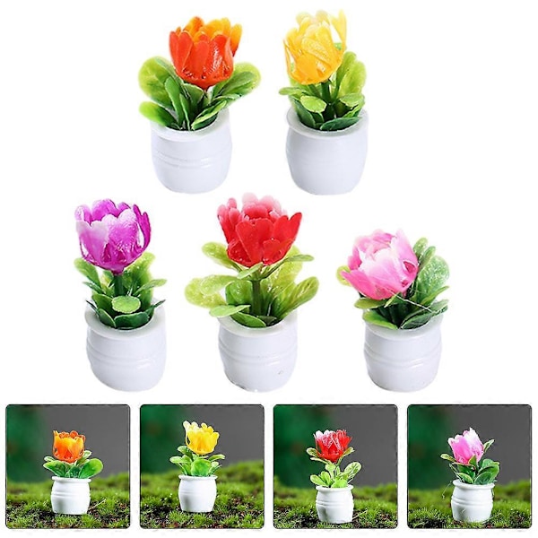 5 stk. Mini Kunstig Bonsai Blomst Kunstige Planter Modeller Dukkehus Falske Bonsai Modeller
