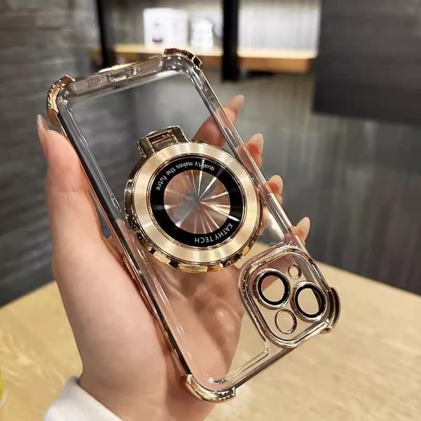 Etui til iPhone 15 Plus Elektrobelagt Magnetisk Stativ Guld Noz30692