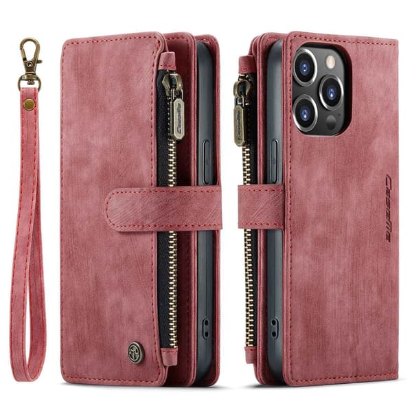 Punainen suojakotelo iPhone 14ProMax6.7 -puhelimelle, jossa korttipidike