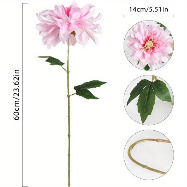 6 stk. Dahlia Kunstige Blomster 60 cm Falske Blomster Silke Dahlia Blomster Fake Blomster til Bryllupsfest Red 6 Pcs