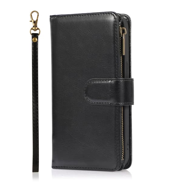 Etui til iPhone 13 Mini sort Crazy Horse Lynlås Flip Wallet med Kortholder