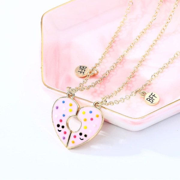 Nytt 2st/ set Heart Donuts Hängsmycke Magnet Halsband Födelsedagspresenter Kompatibel med Bff