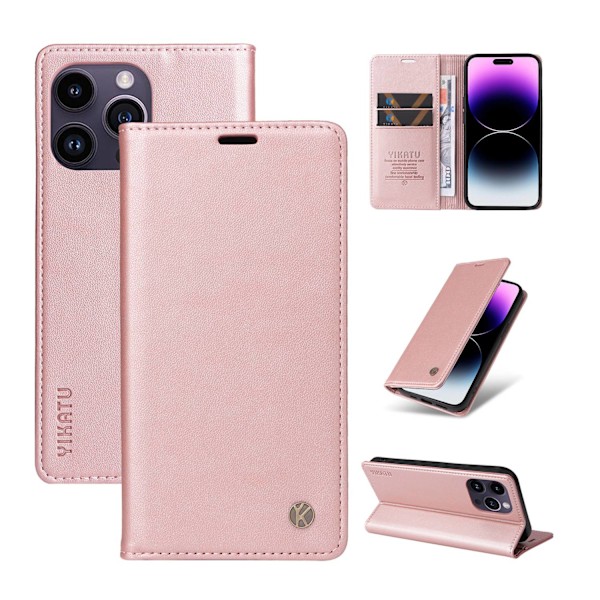 Fodral för iPhone iPhone 15 6.1 rosa Enkelt Magnetiskt Flip Plånbok med Korthållare
