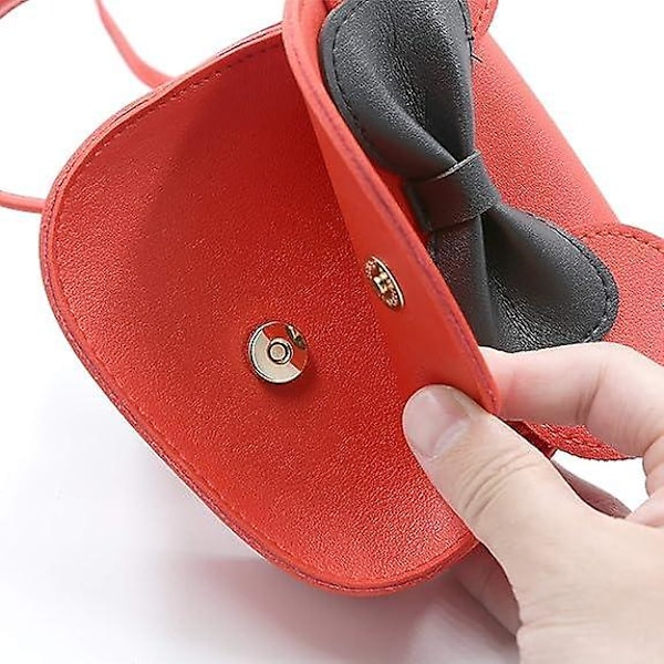 Liten Museøre Sløyfe Crossbody Veske, PU Skulderveske Håndveske for Barn Jenter Småbarn (Rød)