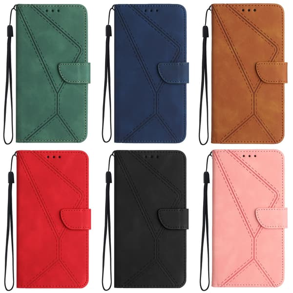 Etui til iPhone 14 Pro, brunt, preget vintage-stripet lommebok med kortholder