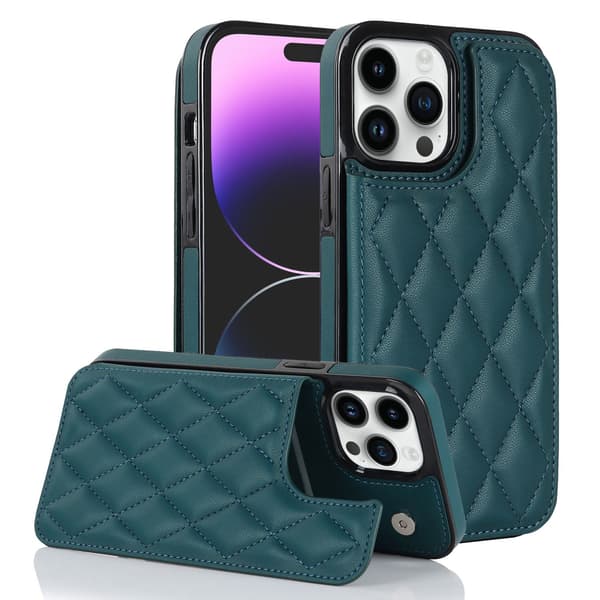 Fodral för iPhone 13 grön Dubbelspänne läderplånbok med kortfack