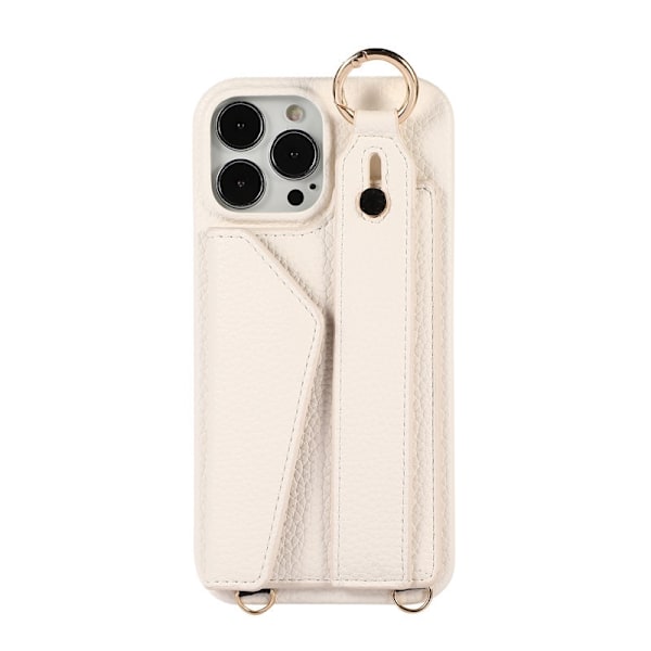 Kotelo iPhone 14 Pro / 6,1 tuumalle (Luonnonvalkoinen) Rannekolikkolaukku Ranne- ja kivikukkaro korttipidikkeellä