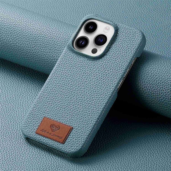 Etui til iPhone 16 Pro Max blåt læder half pack Pebbled small clear skin