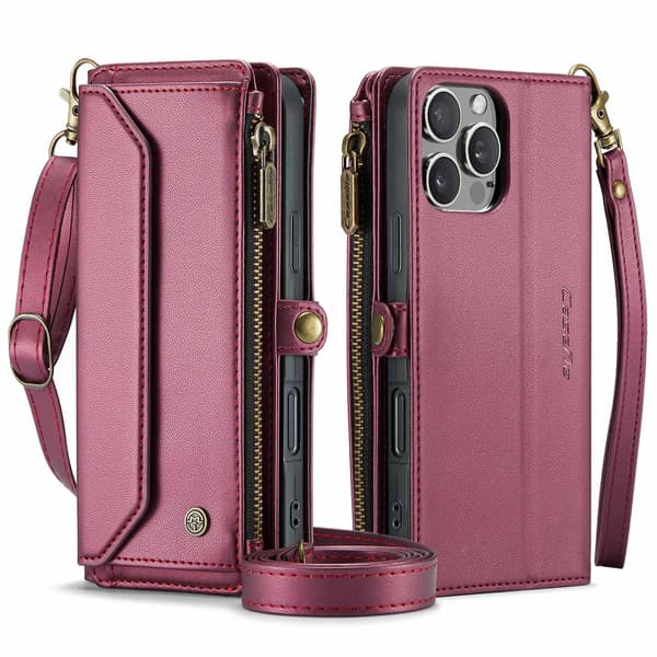 Etui til iPhone 16 Plus rød Flip lommebok med kortholder