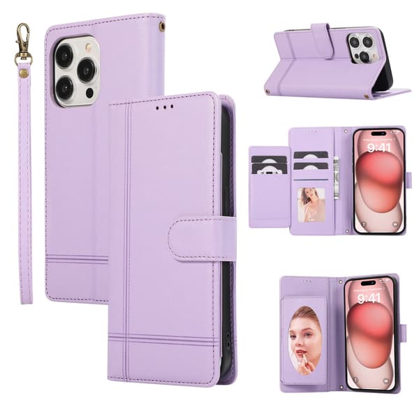 Etui til iPhone 16 Plus Lilla Flip Wallet med Kortholder Rusland