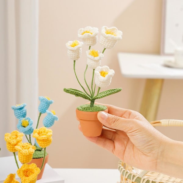 Vävda Krukväxter Handstickade Mini Virkade Blomkrukor Långvariga Lätta att Rengöra Dekoration White