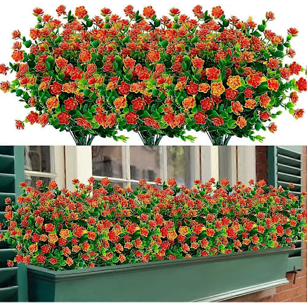 Kunstige blomster, falske UV-bestandige buksbom busker, kunstige plastplanter Orange Red 8