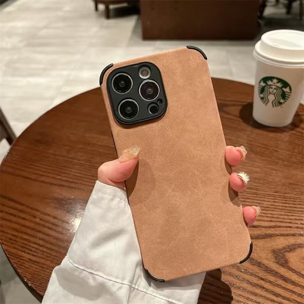 Fodral för iPhone 15Plus Mocka [Khaki] Texturerat läder Texturerat frostat lammläder mjukt