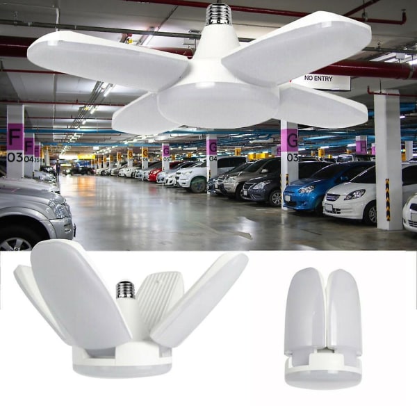 Led Garage Lampa - Vikbar fyra blad deformationsbelysning Cold White 60W