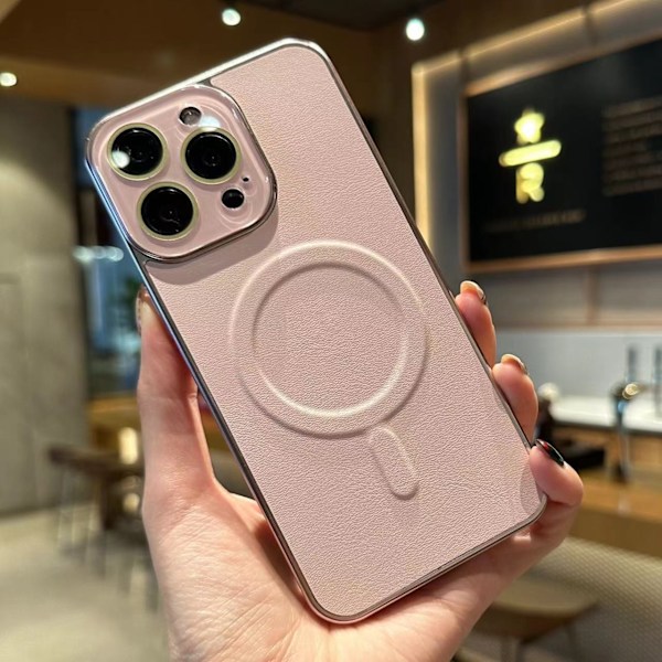 Fodral för iPhone 15 flickaktigt rosa Ultratunt Läder Magnetiskt dammtäta skyddsglasögon