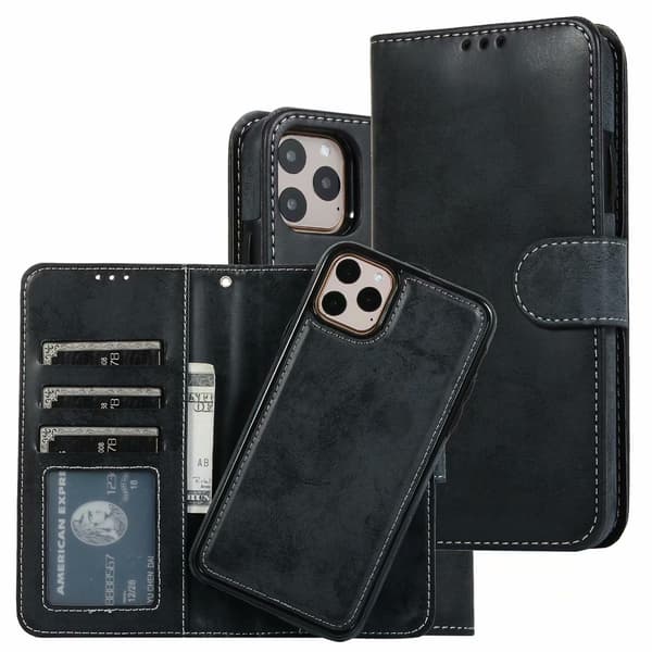 Etui til iPhone 13 mini sort 2 i 1 Magnetisk Læder Flip Wallet med Kortholder