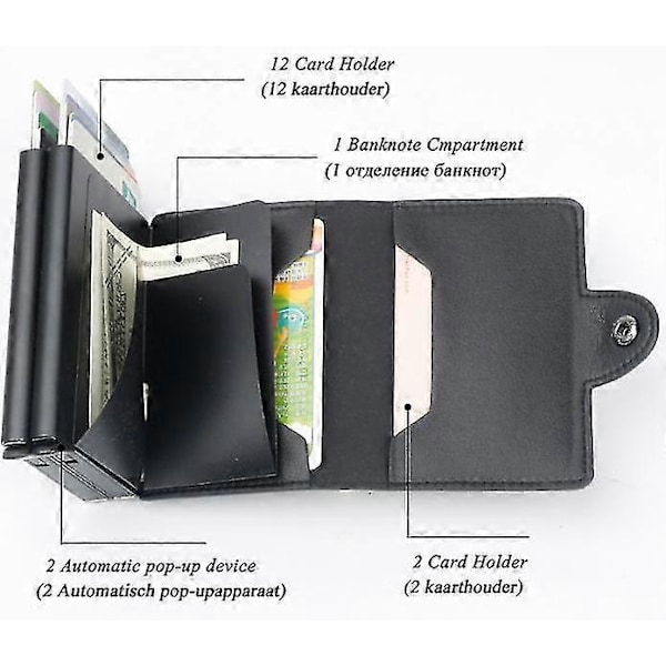 Dobbelt Tyverisikret Wallet RFID-NFC Sikker POP UP Kortholder Red Red- 12st Card