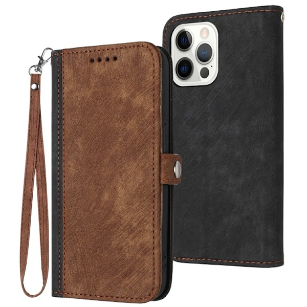 Etui til iPhone 13 MINI brun Mixed Media Wallet med kortholder Flip i kontrastfarver - Retro