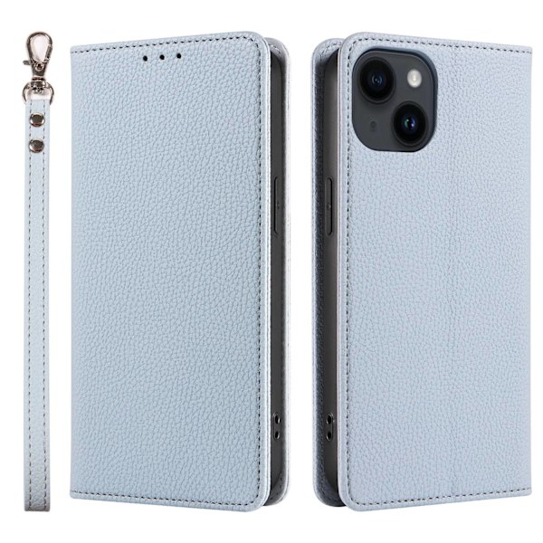 Fodral för iPhone 16pro max Ljusblå Pebbled Magnetisk Flip