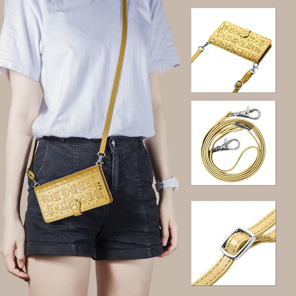 Etui til iPhone 16 Pro Max gul pung med kortholder fuld crossbody rem flip