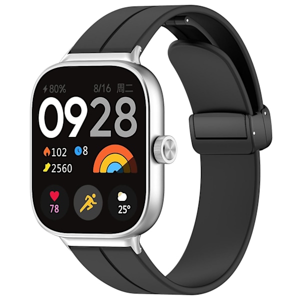Sort Sort Magnetisk Spænde Silikonerem kompatibel med Redmi Watch 4