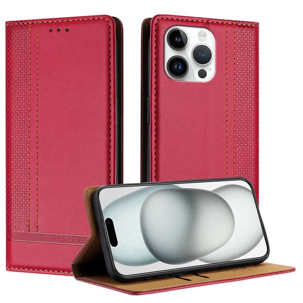 Etui til iPhone 14 Plus rød Magnetisk Wallet med Kortholder