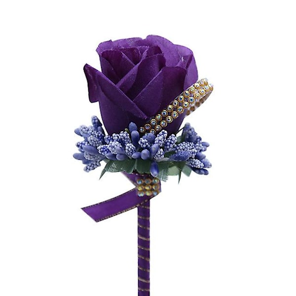 2 stk. Rose Boutonniere, Bryllupscorsage, Håndlavet Kunstig Boutonniere Dark Purple