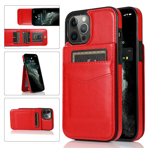 Etui til iPhone 15plus rød Plain Wallet med kortholder Vintage Distressed