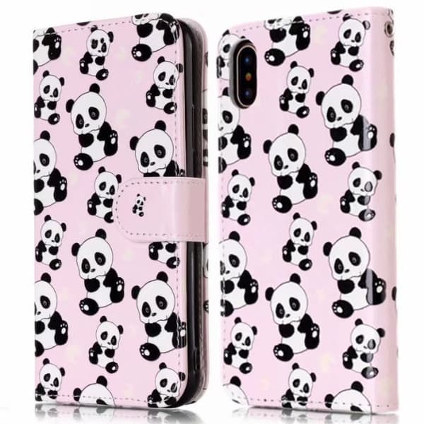 Etui til iPhone 13 MINI panda Præget Malet Flip Wallet med Kortholder