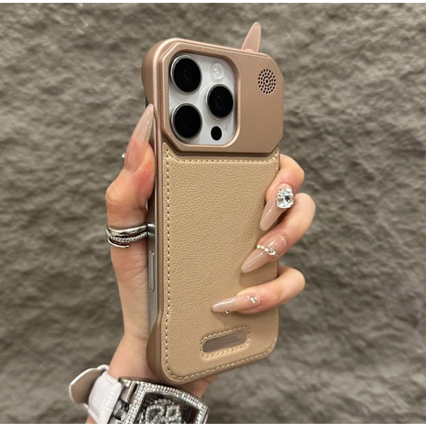 Etui til iPhone 15 Lys Guld Rammeløs Aromaterapi Læder Magnetisk Metal