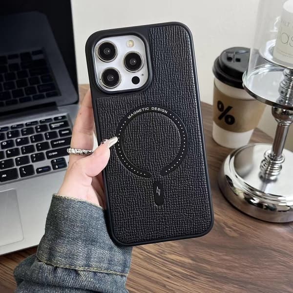 Etui til iPhone 13 Pro, svart, lærermønster, magnetisk forretningsbruk