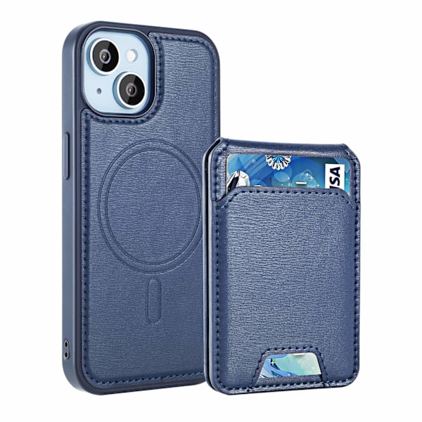 Etui til iPhone 15 Pro Max Blå enkelt skal Pebbled Magnetisk pung med kortholder