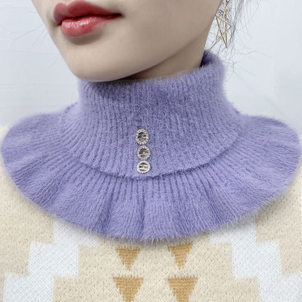 Dame falsk krage Avtakbar halv Pullover Vinter Tykk Varm Purple