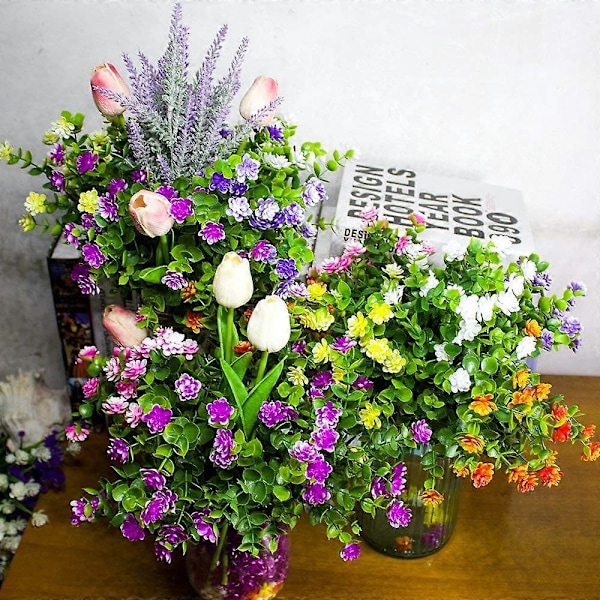 Kunstige Blomster, Falske UV-resistente Buksbom Buske Faux Plastik Grønne Planter Yellow 24