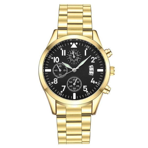 Quartz Armbandsur Classic Calendar Herr Business Steel Watch 02 Gold-Black
