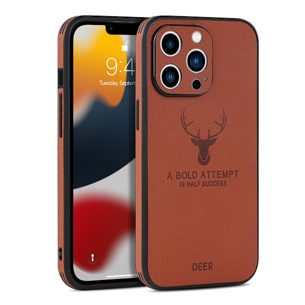Etui til iPhone 15 Pro, brunt elglæder, lige kant læder