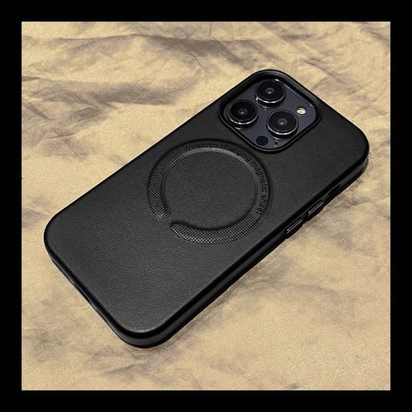 Kotelo iPhone 13:lle, musta nahka, magneettinen
