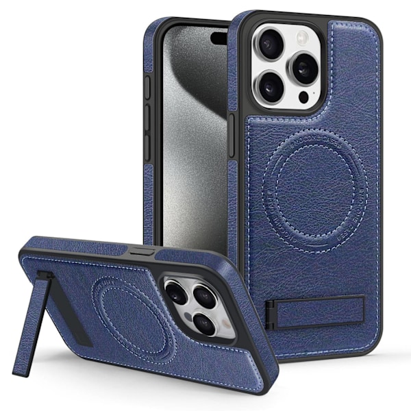 Etui til iPhone 16PROMAX blåt læder Magnetisk Full-Body stativ