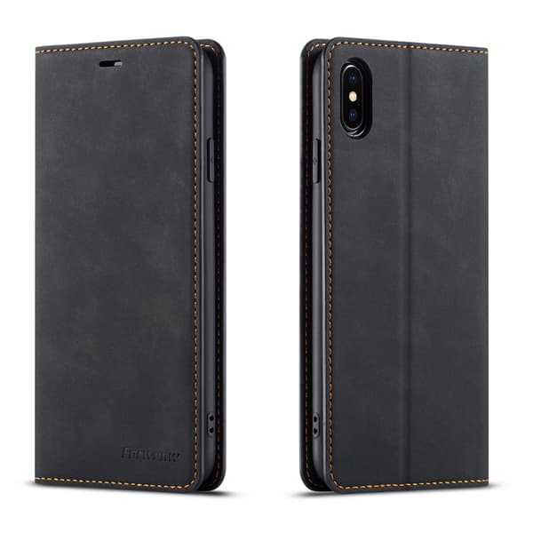 Etui til iPhone 14 Pro Max, svart, myk magnetisk flip-lommebok med kortholder