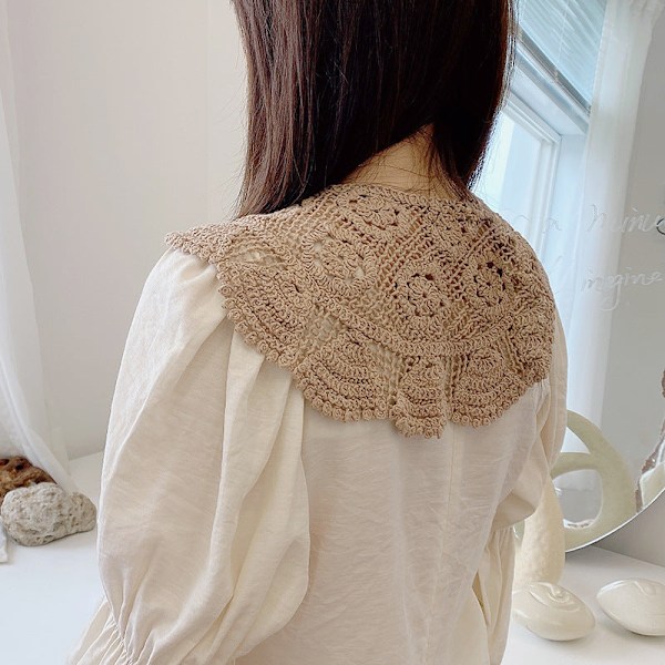Dame falsk krage Avtakbar halv Blomster Blonde Bomull Skjerf F Sunbird light khaki 20cm
