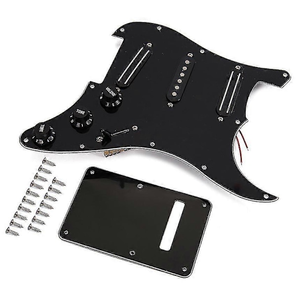 Musta 3-kerroksinen SSS Rail -tyyppinen sähkökitaran pickguard, johdotettu ja varustettu mikrofonilla, 11 reiällä