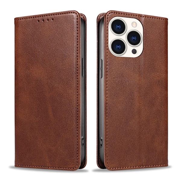 Etui til iPhone 14 Brun Kalveskind Magnetisk Flip