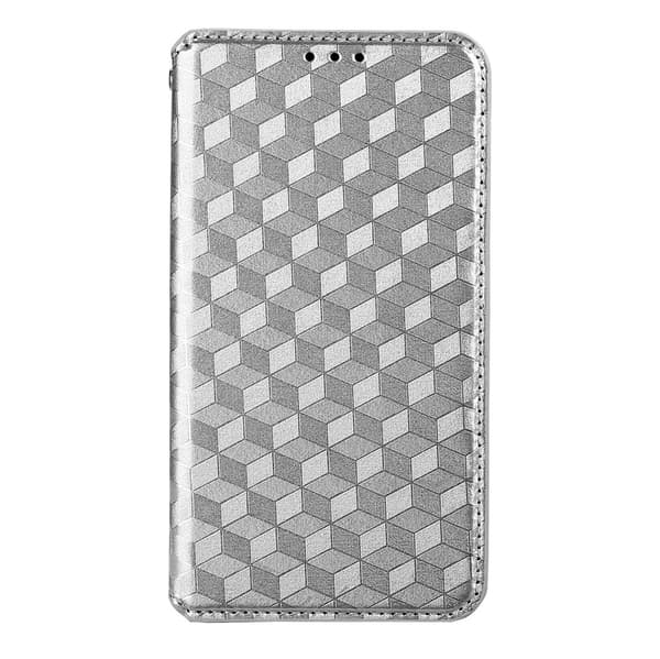 Etui til iPhone 15 Plus sølv Diamantmønster Magnetisk Flip Wallet med Kortholder 3D-mønster