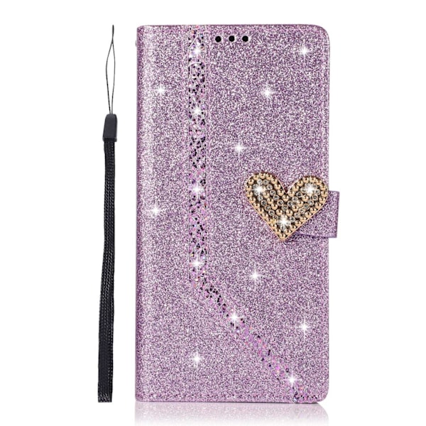 Fodral för iPhone 14PLUS Lila Kärlek Hijab Glitter Plånbok med Korthållare