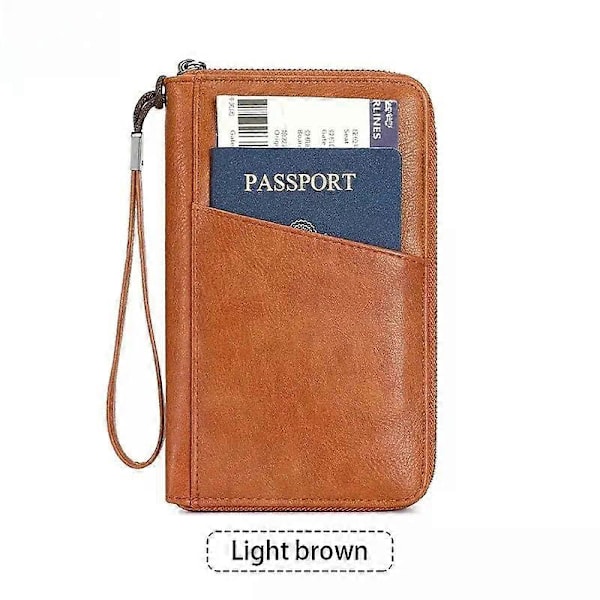 Gränsöverskridande Ny RFID Anti-Magnetisk Sedelklämma Dragkedja Passfodral Dokumentväska Flygbiljett Förvaringsficka Multifunktionell Passp Light brown